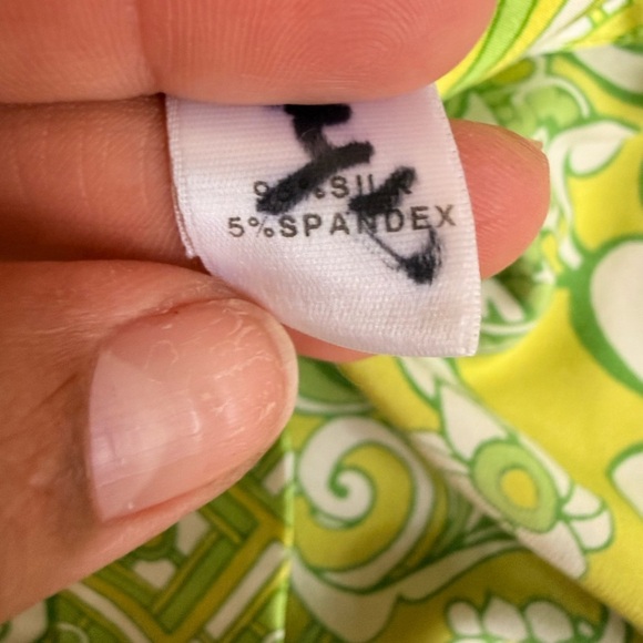 St. John Green Floral Print Silk Blouse - Picture 5 of 5